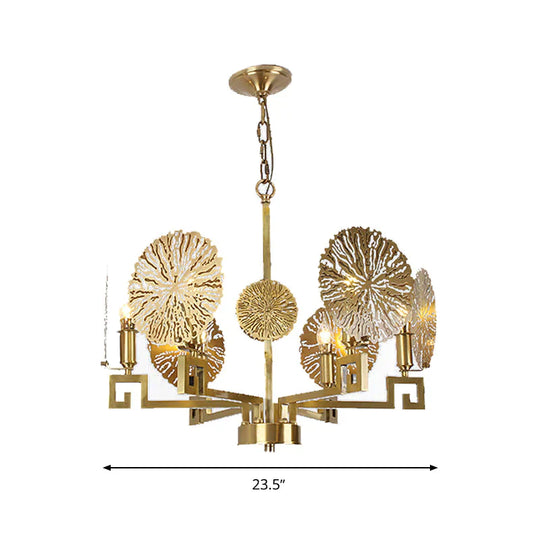 Metal Gold Chandelier Light Fixture Lotus 6/8/10 Lights Colonialism Down Lighting Pendant
