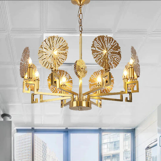 Metal Gold Chandelier Light Fixture Lotus 6/8/10 Lights Colonialism Down Lighting Pendant 8 /