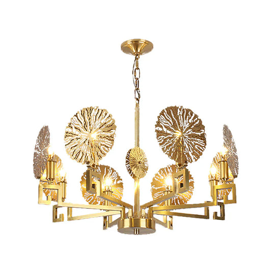 Metal Gold Chandelier Light Fixture Lotus 6/8/10 Lights Colonialism Down Lighting Pendant