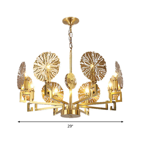 Metal Gold Chandelier Light Fixture Lotus 6/8/10 Lights Colonialism Down Lighting Pendant