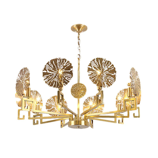 Metal Gold Chandelier Light Fixture Lotus 6/8/10 Lights Colonialism Down Lighting Pendant