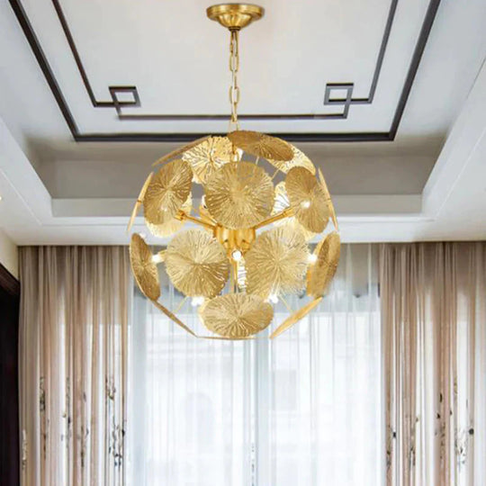 12/20 Bulbs Metal Chandelier Lamp Colonial Gold Spherical Living Room Hanging Ceiling Light 12 /