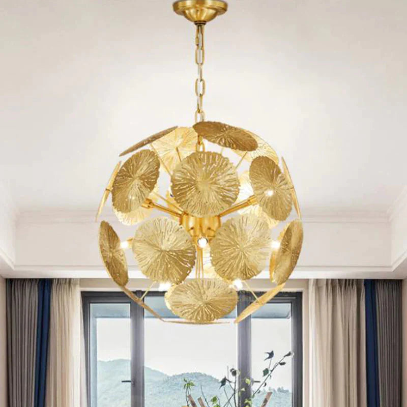 12/20 Bulbs Metal Chandelier Lamp Colonial Gold Spherical Living Room Hanging Ceiling Light