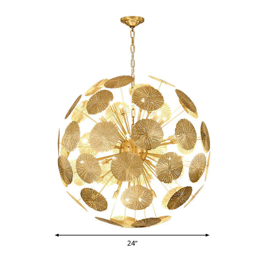 12/20 Bulbs Metal Chandelier Lamp Colonial Gold Spherical Living Room Hanging Ceiling Light