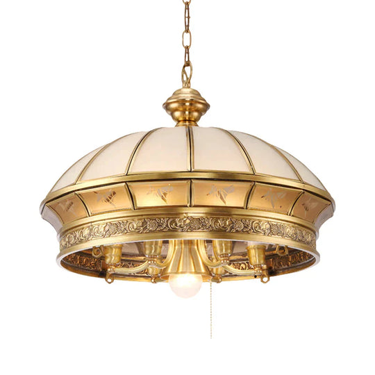 Colonial Brass Frosted Glass Chandelier - 7 - Light Domed Living Room Hanging Light