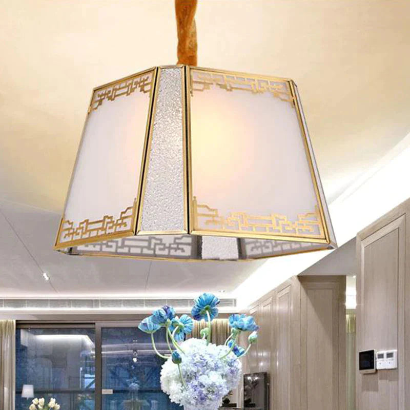 White Frosted Glass Tower Shaped Chandelier Simple 5 Heads Hallway Suspension Pendant Light