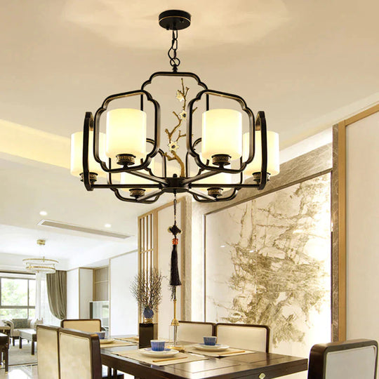 Black Cylinder Chandelier Lighting Fixture Classic Metal 6/8/10 Lights Living Room Drop Pendant