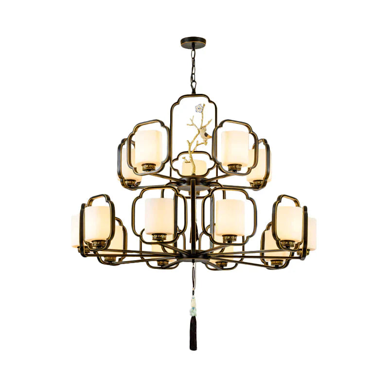 Black Cylinder Chandelier Lighting Fixture Classic Metal 6/8/10 Lights Living Room Drop Pendant