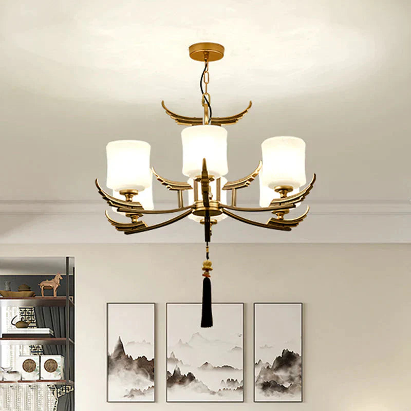 Black And Gold 6/8/10 Lights Chandelier Light Classic Opal Glass Cylinder Suspension Pendant 6 /