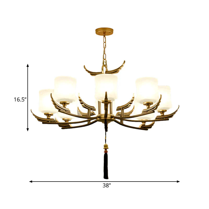 Black And Gold 6/8/10 Lights Chandelier Light Classic Opal Glass Cylinder Suspension Pendant