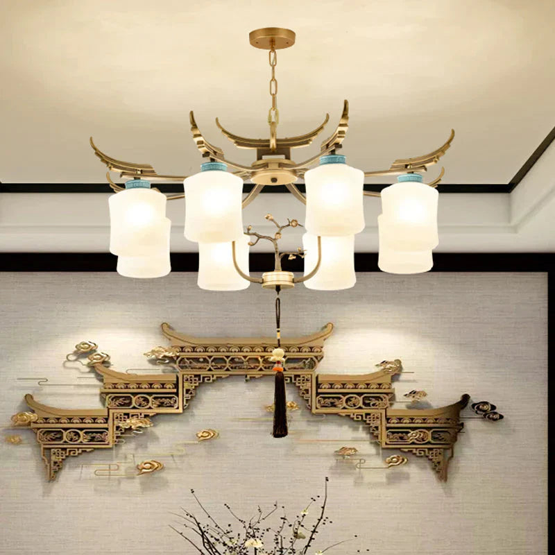 Cylinder Living Room Hanging Chandelier Traditional Style Metal 6/8/10 Lights Brass Ceiling Light
