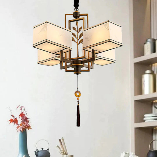 Rectangle Fabric Ceiling Chandelier Classic 6/8/12 Lights Living Room Pendant Lamp In Black With