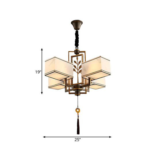 Rectangle Fabric Ceiling Chandelier Classic 6/8/12 Lights Living Room Pendant Lamp In Black With