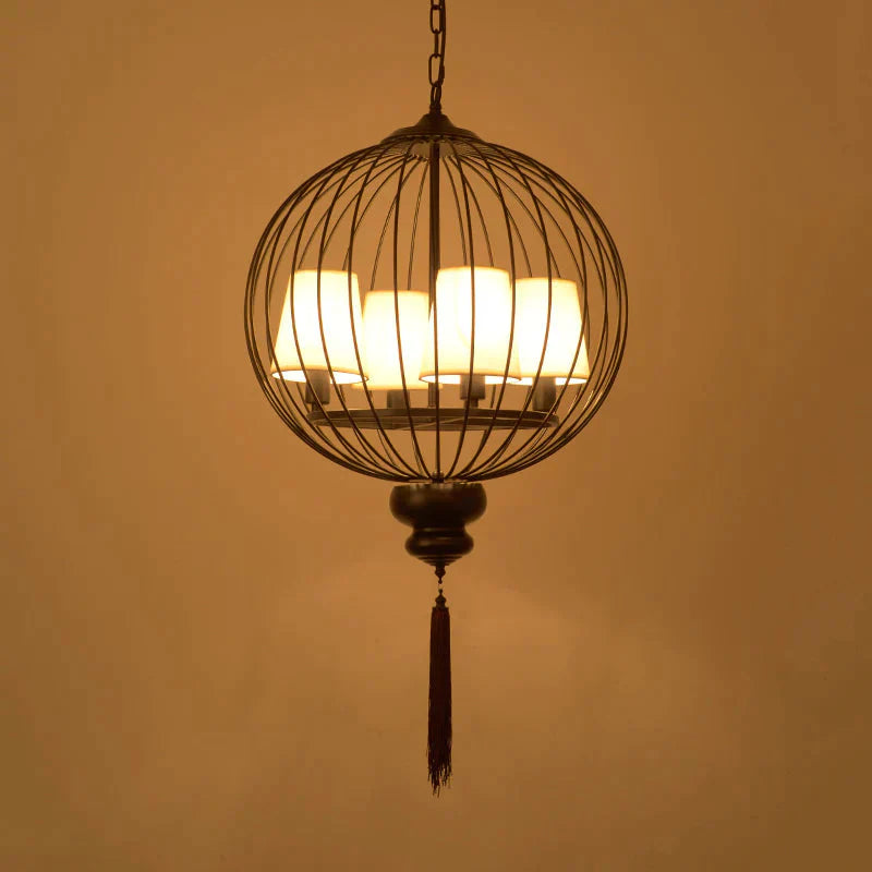 Globe Metal Traditional Stylish 4 Lights Corridor Hanging Lamp In Black