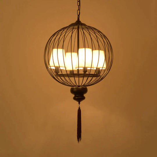 Globe Metal Traditional Stylish 4 Lights Corridor Hanging Lamp In Black