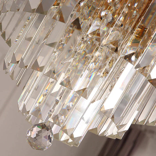 3 Tiers Tri - Sided Crystal Rod Chandelier Light Simple Style 3/5 Heads Blue Ceiling Fixture