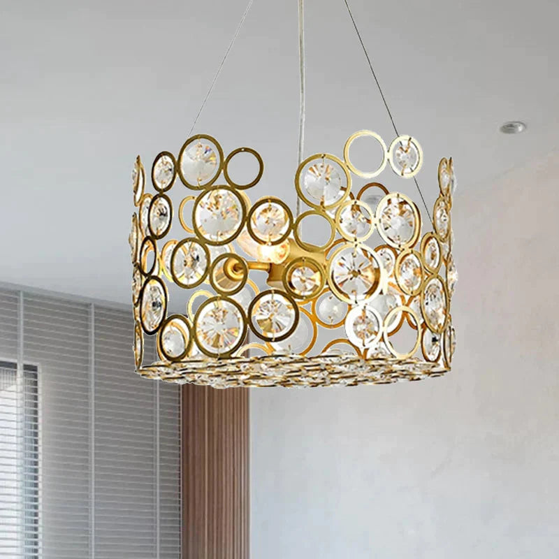 Crystal Encrusted Cylinder Hanging Ceiling Light Postmodern 3 Heads Dining Room Chandelier Lighting