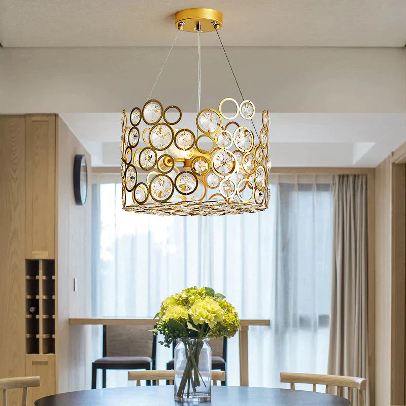 Crystal Encrusted Cylinder Hanging Ceiling Light Postmodern 3 Heads Dining Room Chandelier Lighting
