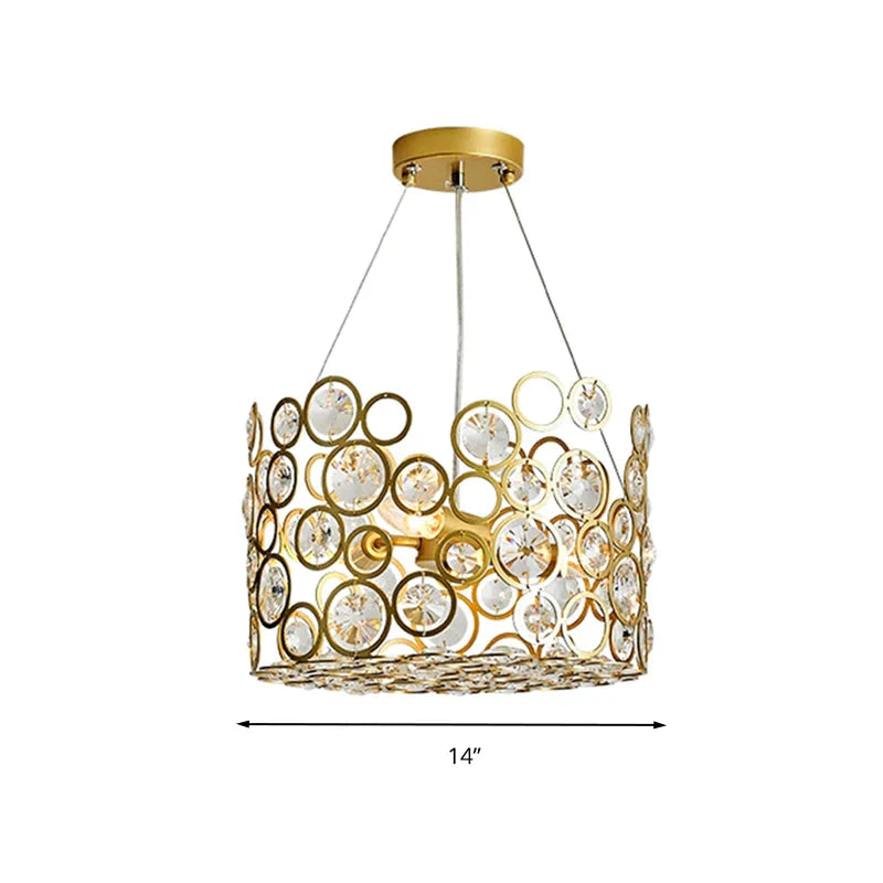 Crystal Encrusted Cylinder Hanging Ceiling Light Postmodern 3 Heads Dining Room Chandelier Lighting