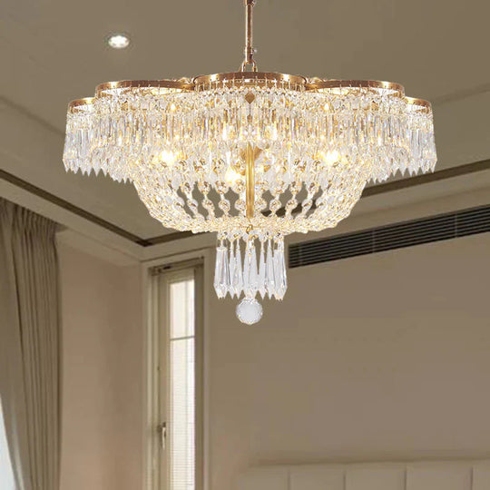 Dome Bedroom Hanging Chandelier Simple Crystal Strand 4 Heads Gold Suspension Light Fixture