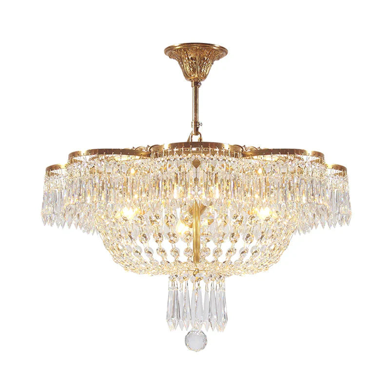 Dome Bedroom Hanging Chandelier Simple Crystal Strand 4 Heads Gold Suspension Light Fixture