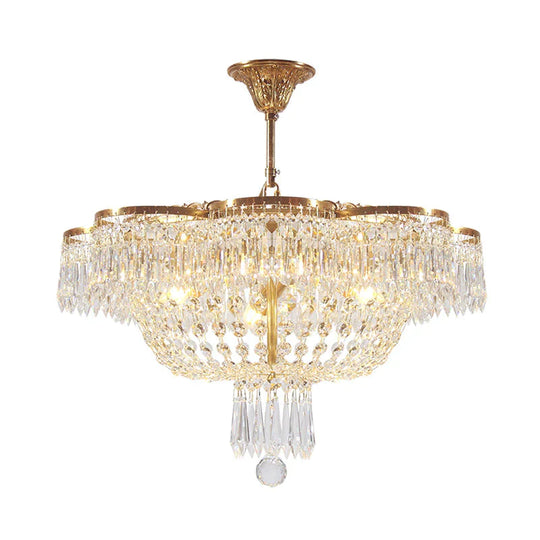 Dome Bedroom Hanging Chandelier Simple Crystal Strand 4 Heads Gold Suspension Light Fixture