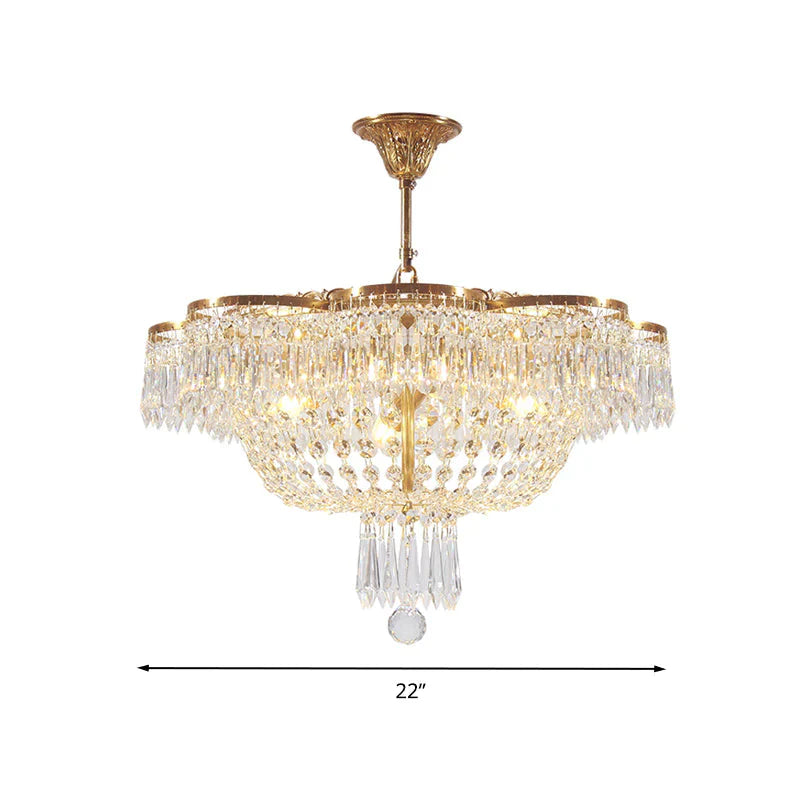 Dome Bedroom Hanging Chandelier Simple Crystal Strand 4 Heads Gold Suspension Light Fixture