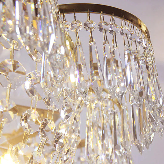 Dome Bedroom Hanging Chandelier Simple Crystal Strand 4 Heads Gold Suspension Light Fixture