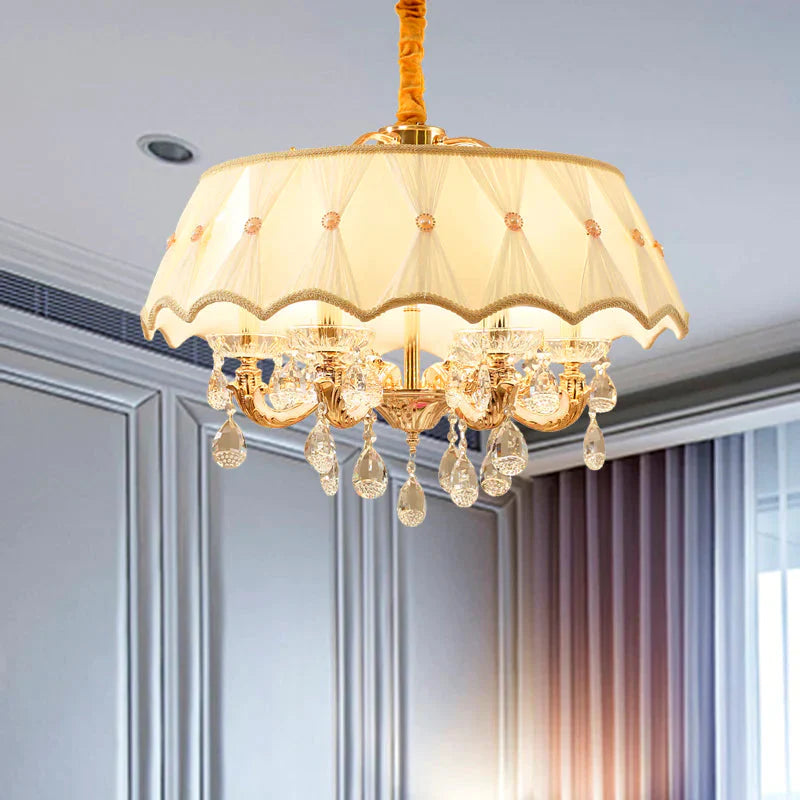 Beige 5 Heads Chandelier Lamp Modernism Crystal Drop Scalloped Suspension Lighting