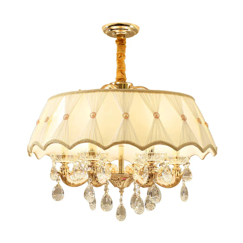 Beige 5 Heads Chandelier Lamp Modernism Crystal Drop Scalloped Suspension Lighting