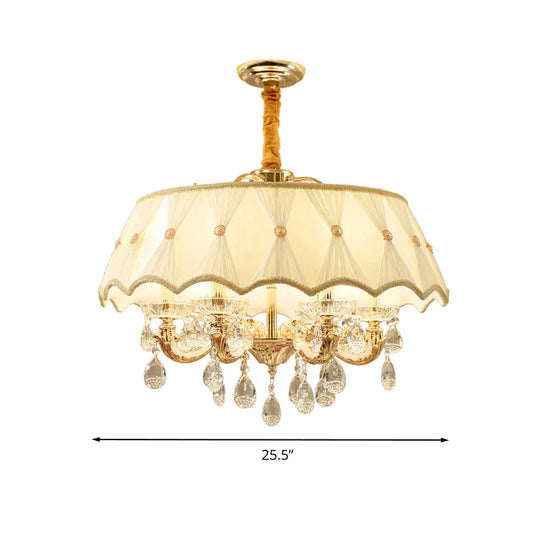 Beige 5 Heads Chandelier Lamp Modernism Crystal Drop Scalloped Suspension Lighting