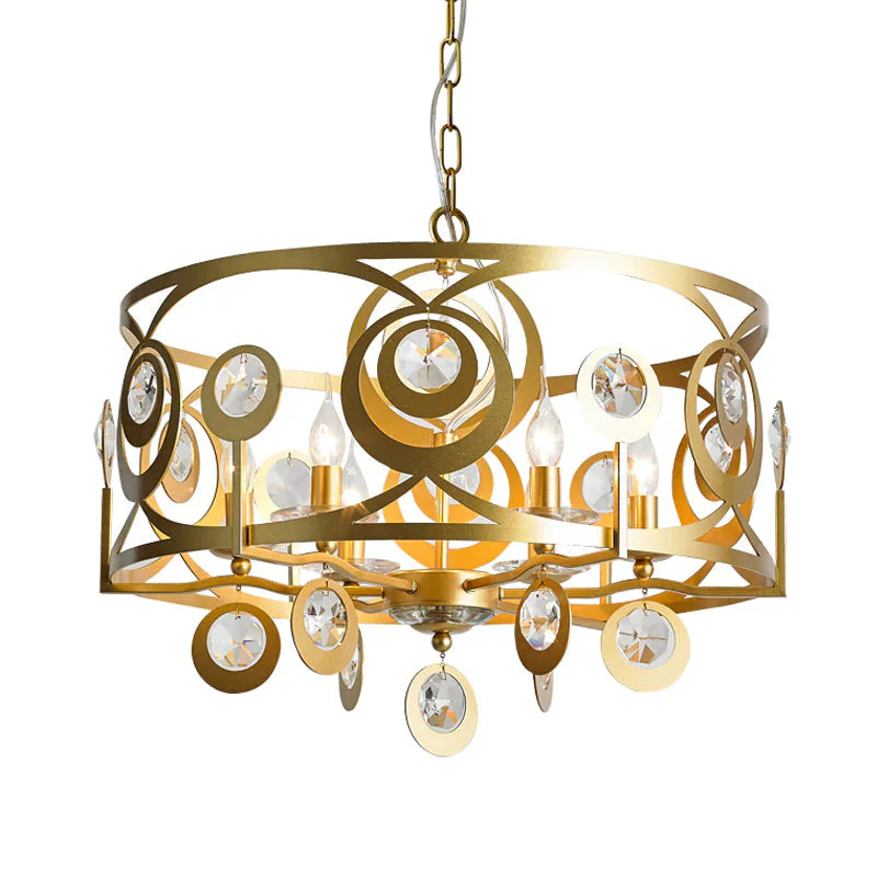 Round Bedroom Hanging Chandelier Postmodern Crystal Encrusted 4/6 Lights Gold Ceiling Pendant