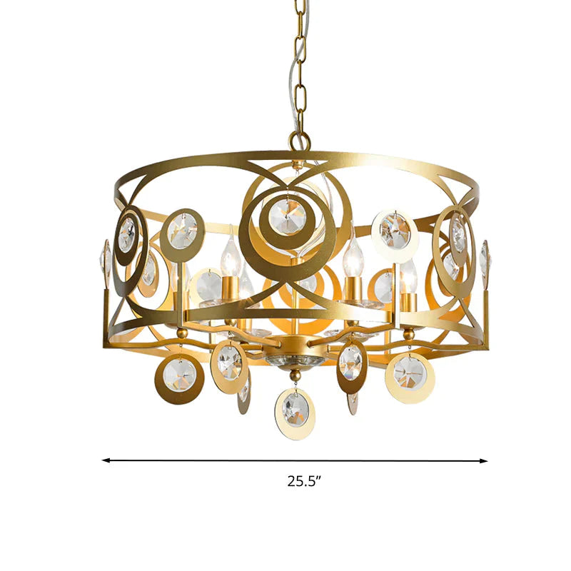 Round Bedroom Hanging Chandelier Postmodern Crystal Encrusted 4/6 Lights Gold Ceiling Pendant