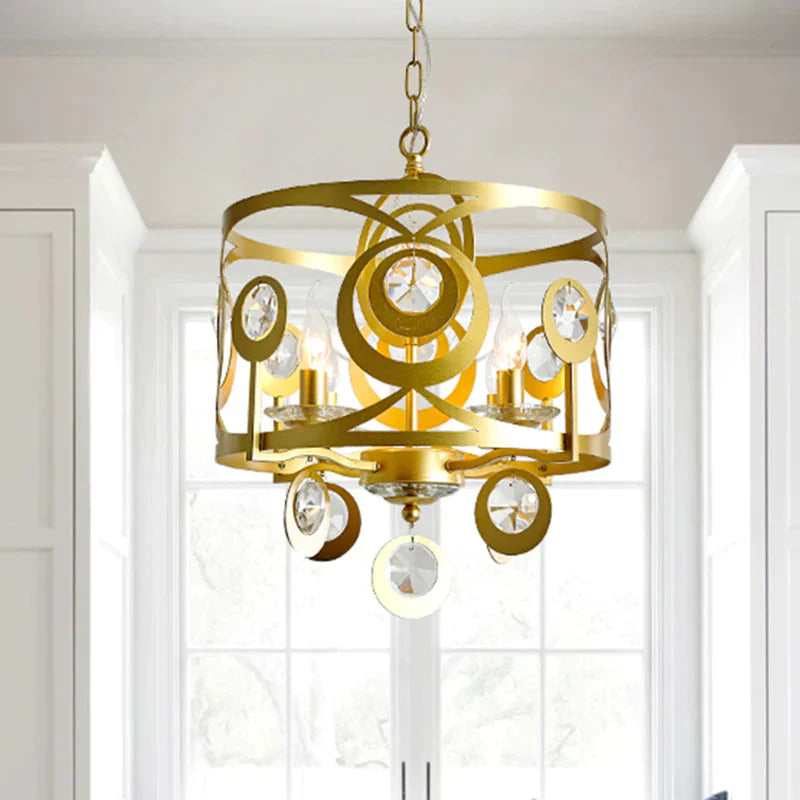 Round Bedroom Hanging Chandelier Postmodern Crystal Encrusted 4/6 Lights Gold Ceiling Pendant 4 /