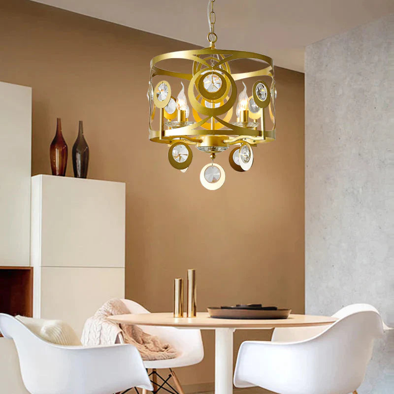 Round Bedroom Hanging Chandelier Postmodern Crystal Encrusted 4/6 Lights Gold Ceiling Pendant