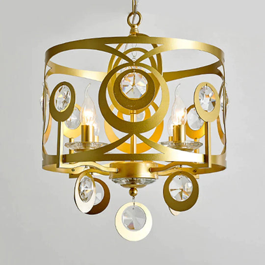 Round Bedroom Hanging Chandelier Postmodern Crystal Encrusted 4/6 Lights Gold Ceiling Pendant