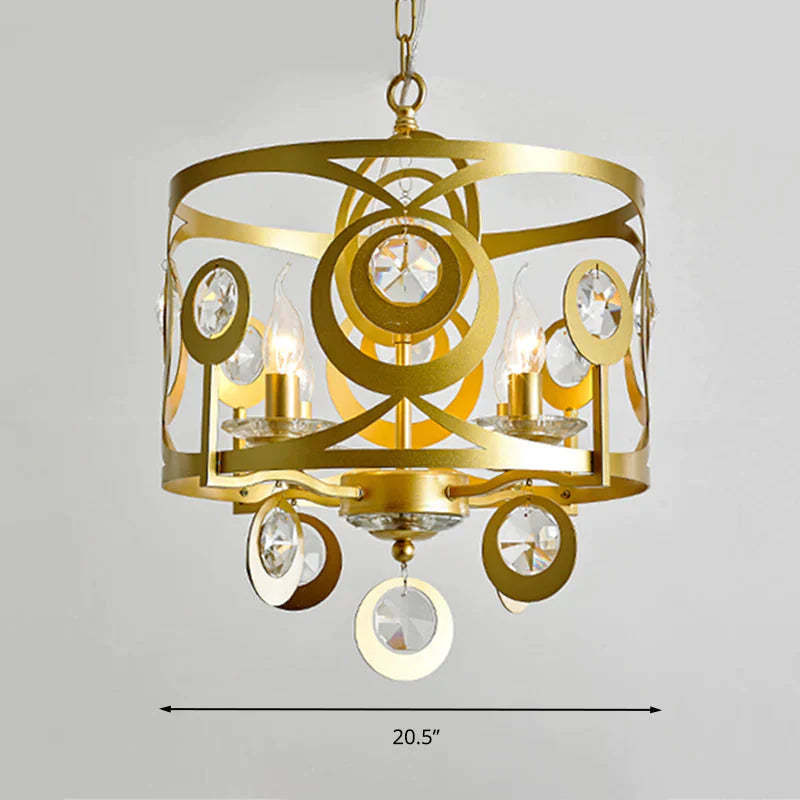 Round Bedroom Hanging Chandelier Postmodern Crystal Encrusted 4/6 Lights Gold Ceiling Pendant