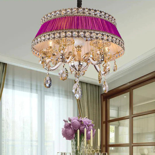 Candle Style Crystal Drop Ceiling Lamp Contemporary 5 Heads Living Room Chandelier Lighting In