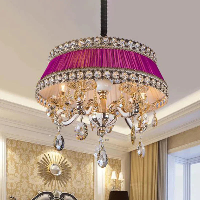 Candle Style Crystal Drop Ceiling Lamp Contemporary 5 Heads Living Room Chandelier Lighting In