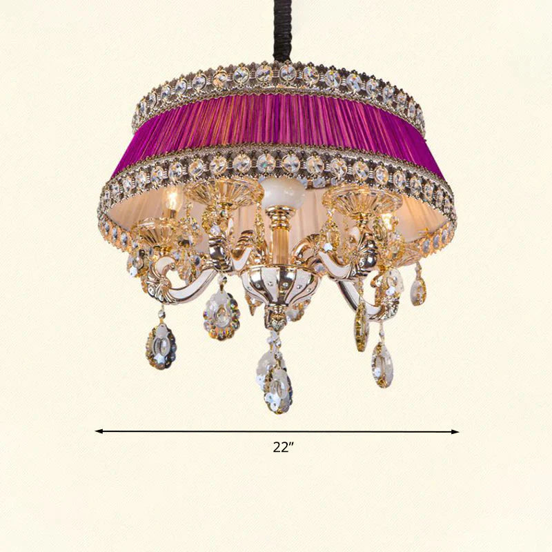 Candle Style Crystal Drop Ceiling Lamp Contemporary 5 Heads Living Room Chandelier Lighting In