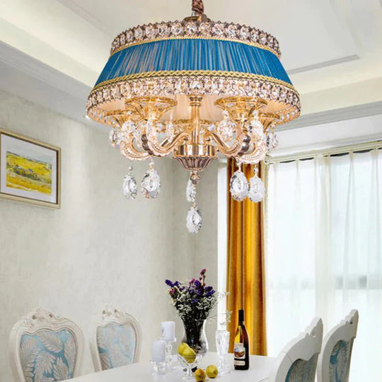 Candle Style Crystal Drop Ceiling Lamp Contemporary 5 Heads Living Room Chandelier Lighting In