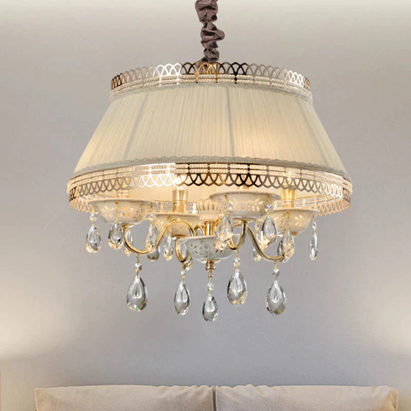 Empire Shape Fabric Chandelier Light Contemporary 4 Heads Bedroom Pendant Ceiling In Gray/Beige