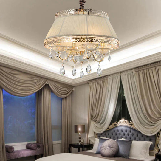 Empire Shape Fabric Chandelier Light Contemporary 4 Heads Bedroom Pendant Ceiling In Gray/Beige