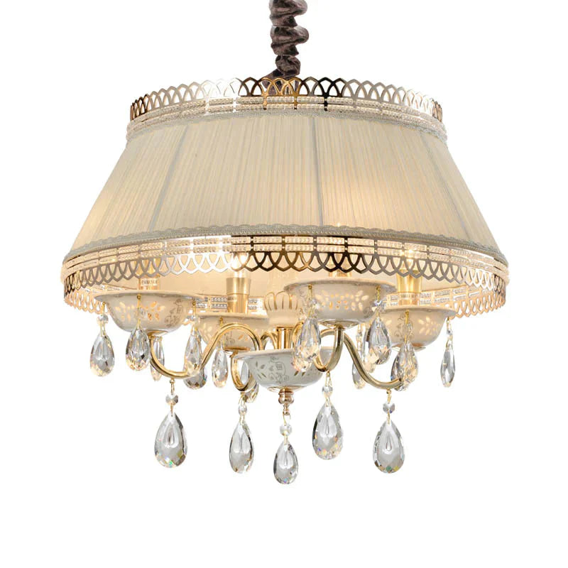 Empire Shape Fabric Chandelier Light Contemporary 4 Heads Bedroom Pendant Ceiling In Gray/Beige