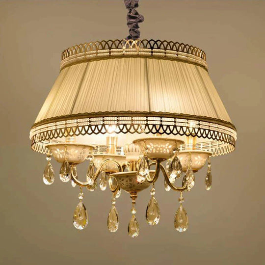 Empire Shape Fabric Chandelier Light Contemporary 4 Heads Bedroom Pendant Ceiling In Gray/Beige