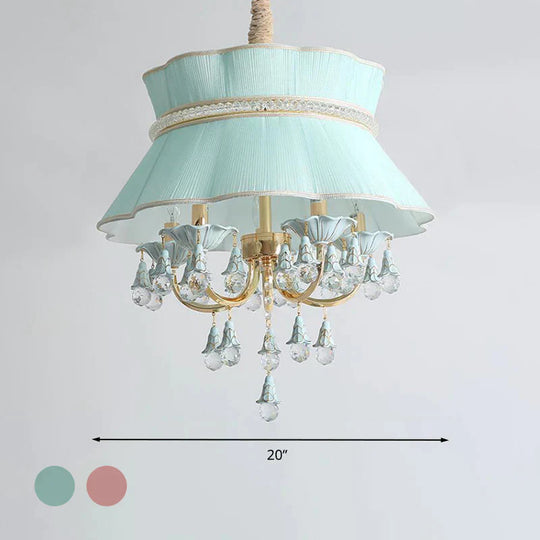 Modern Candelabra Hanging Light Kit 5 Heads Crystal Drop Pendant Chandelier In Blue/Pink With