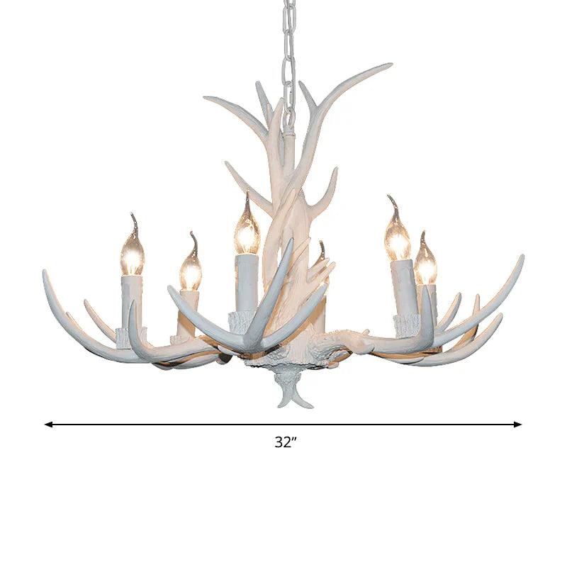 White Candle Chandelier Lighting Rural Resin 3/4/6 Bulbs Ceiling Pendant Lamp For Dining Room With