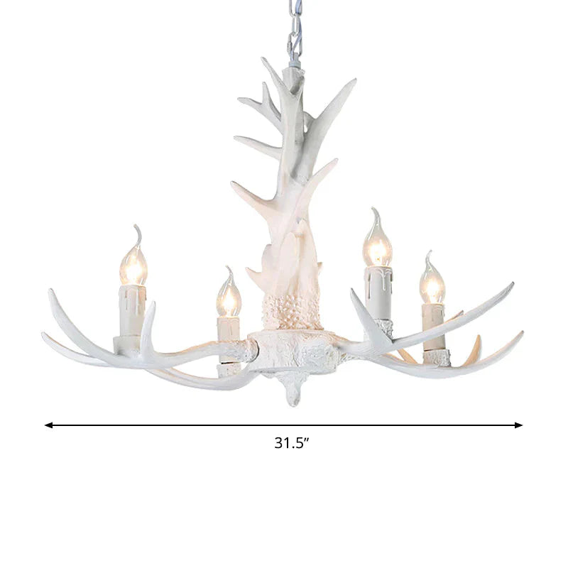 White Candle Chandelier Lighting Rural Resin 3/4/6 Bulbs Ceiling Pendant Lamp For Dining Room With