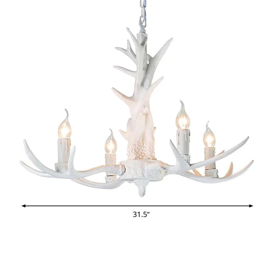 White Candle Chandelier Lighting Rural Resin 3/4/6 Bulbs Ceiling Pendant Lamp For Dining Room With