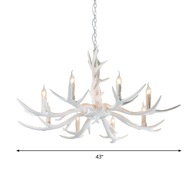 White Candle Chandelier Lighting Rural Resin 3/4/6 Bulbs Ceiling Pendant Lamp For Dining Room With